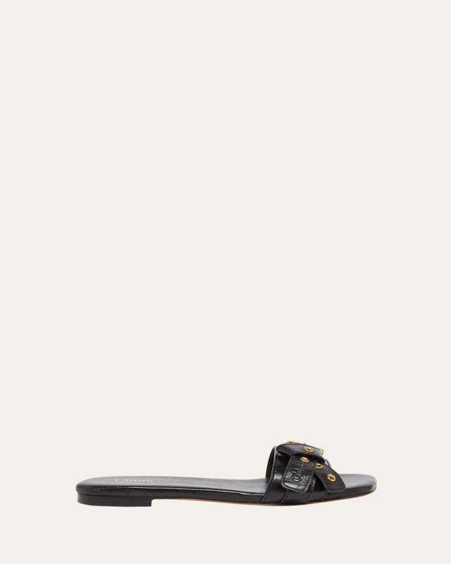 Mae Leather Buckle Flat Slide Sandals